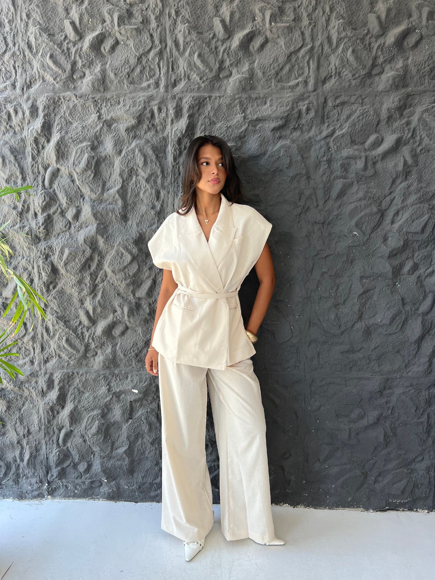 Linen Blend Pleated Sets