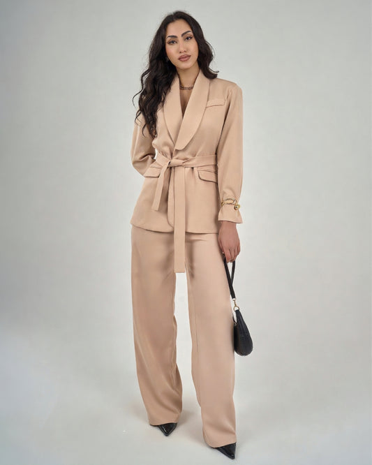 Women's Belted Jacket Trousers Set