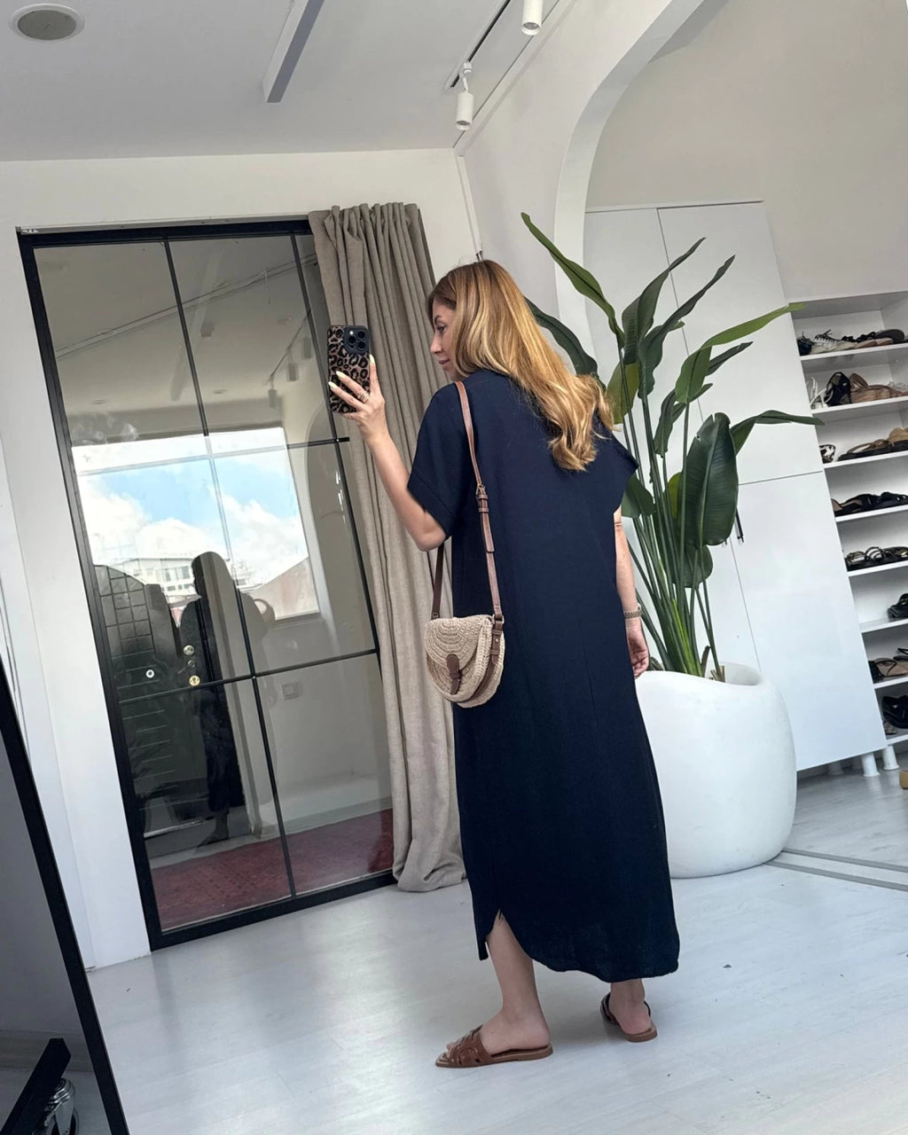 Black Linen Midi Dress