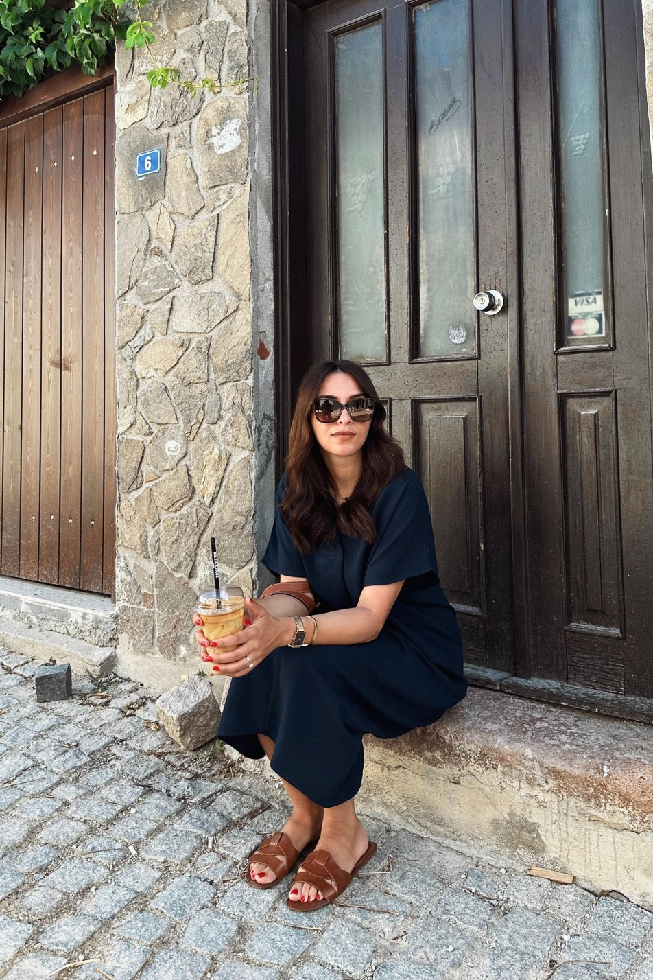 Black Linen Midi Dress