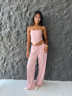 Allure Satin Scarf Top & Wide-Leg Pants Set