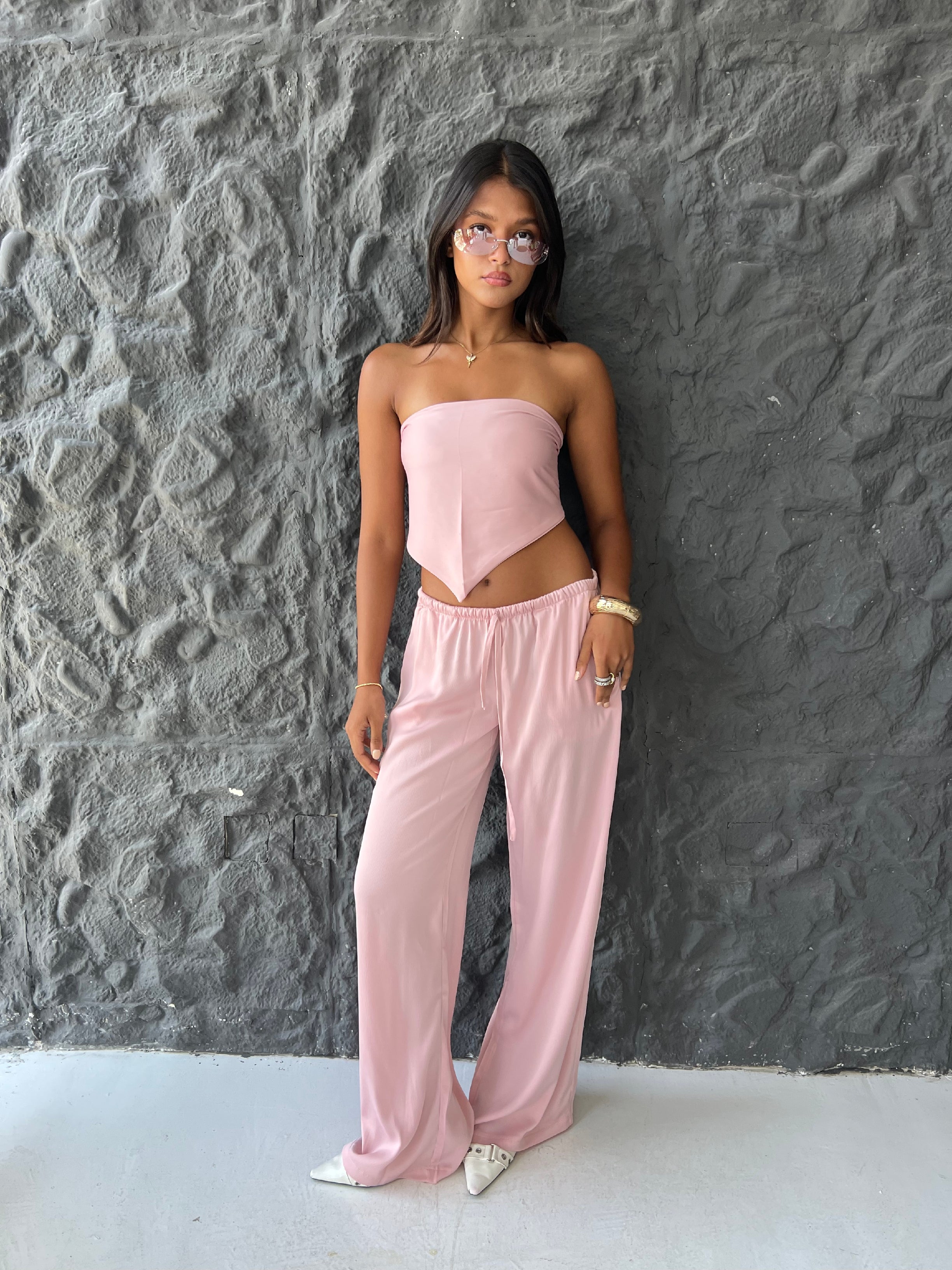 Allure Satin Scarf Top & Wide-Leg Pants Set