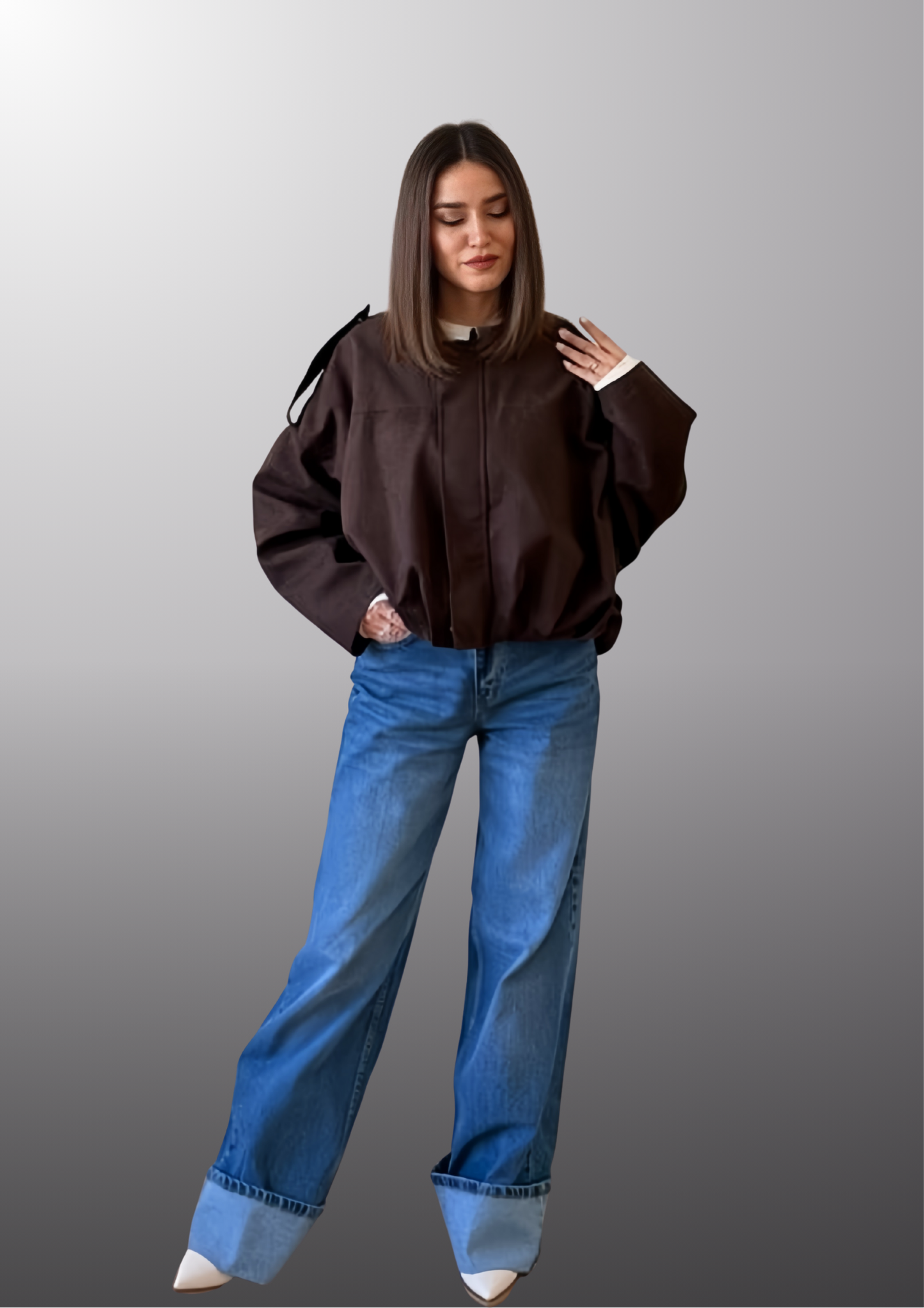 SUEDE ZIPPERED DROP SHOULDER BOMBER JACKET