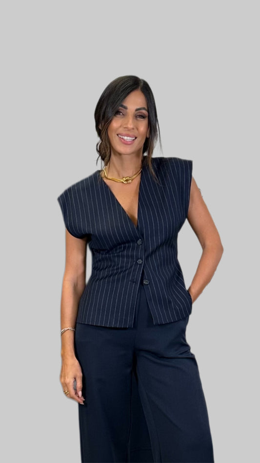 CLASSIC PINSTRIPE SLEEVELESS VEST