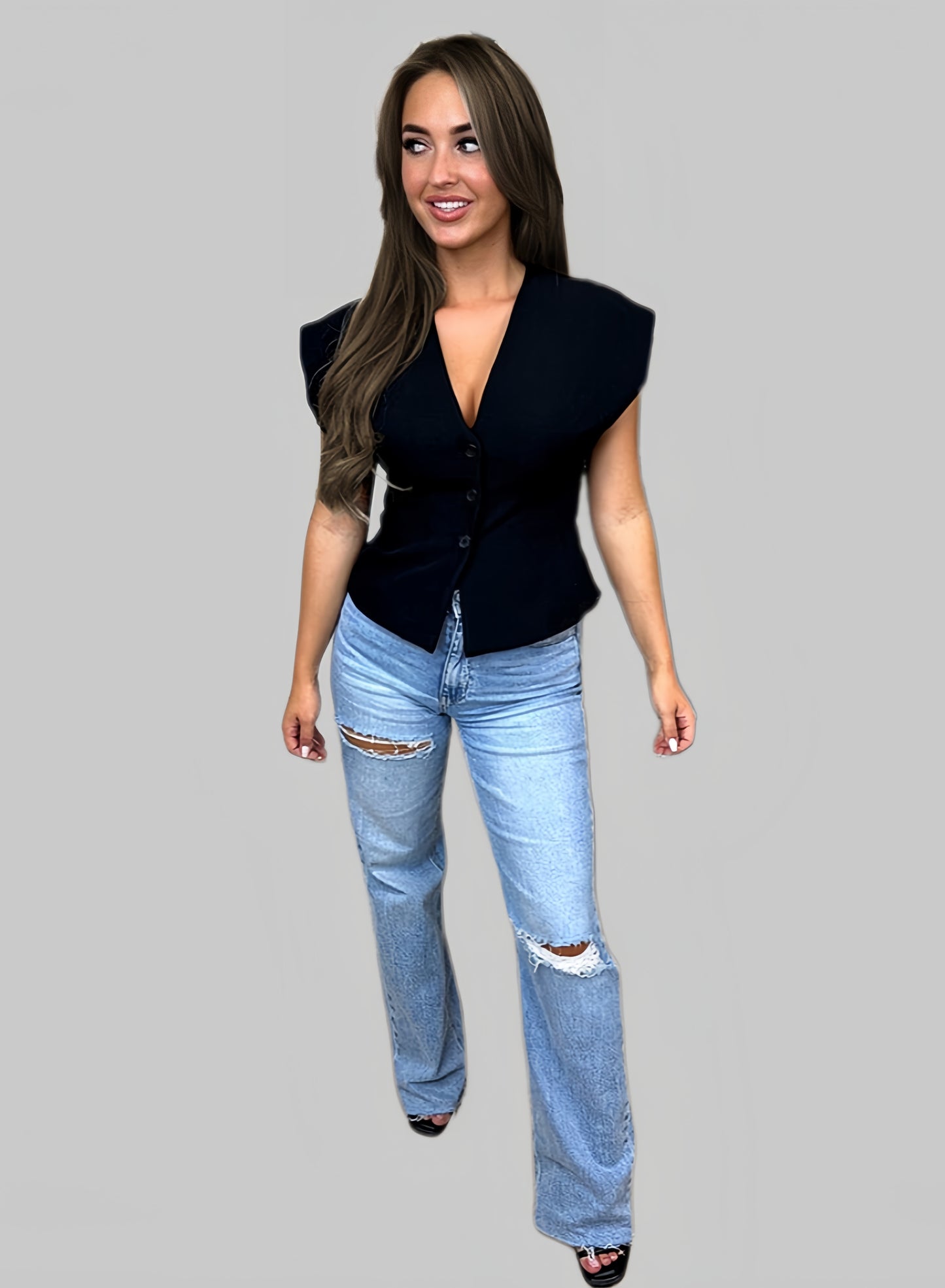 Vest with Cap Sleeves - Black