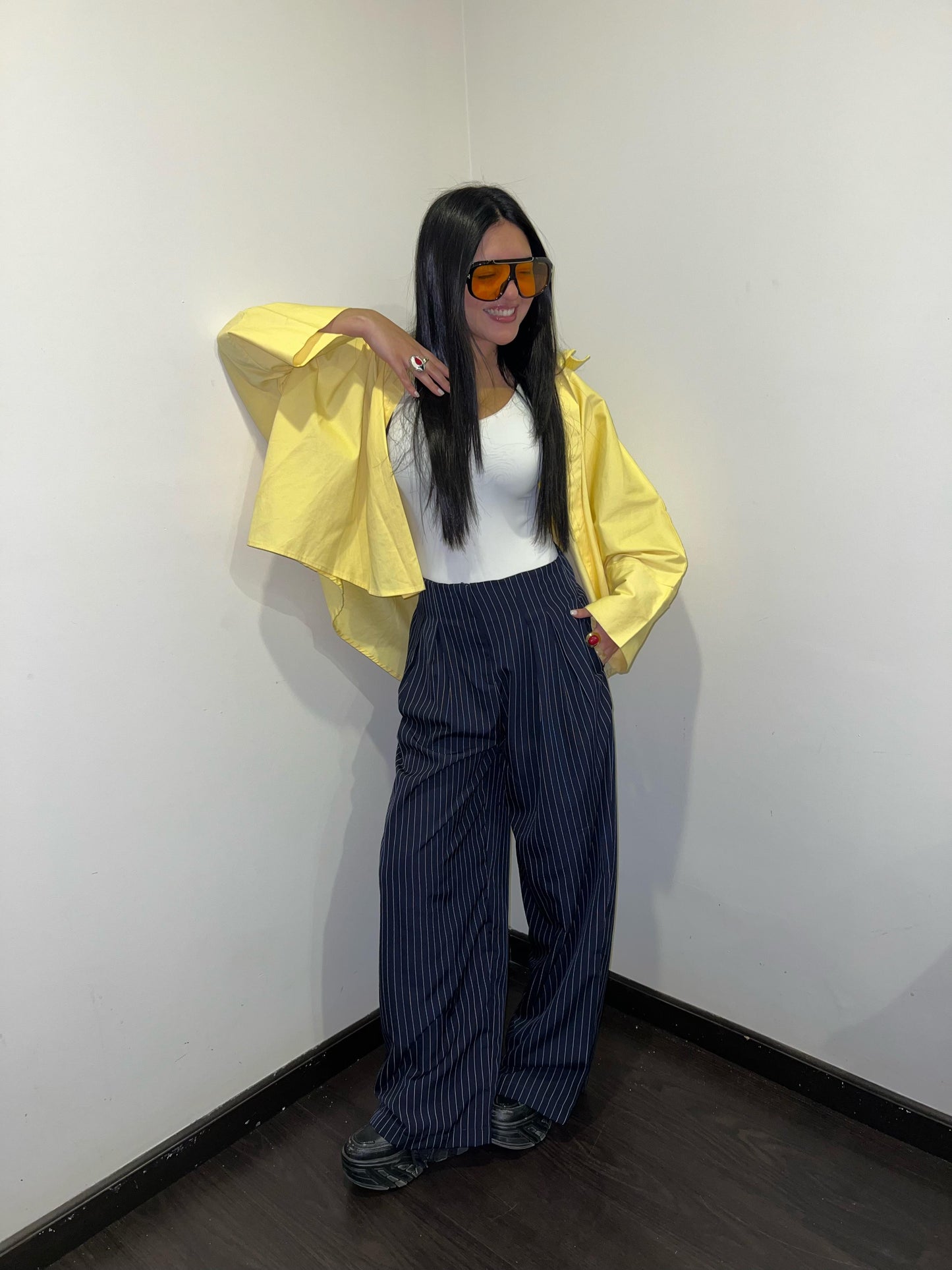 Pinstripe wide-leg pants