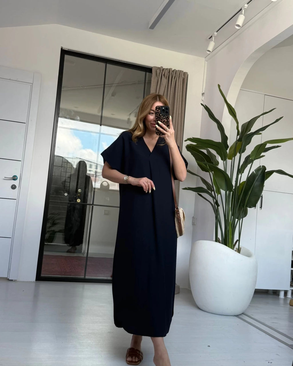 Black Linen Midi Dress