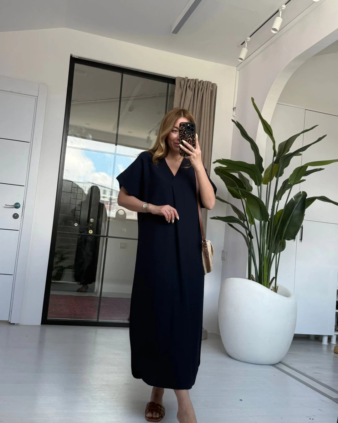 Black Linen Midi Dress