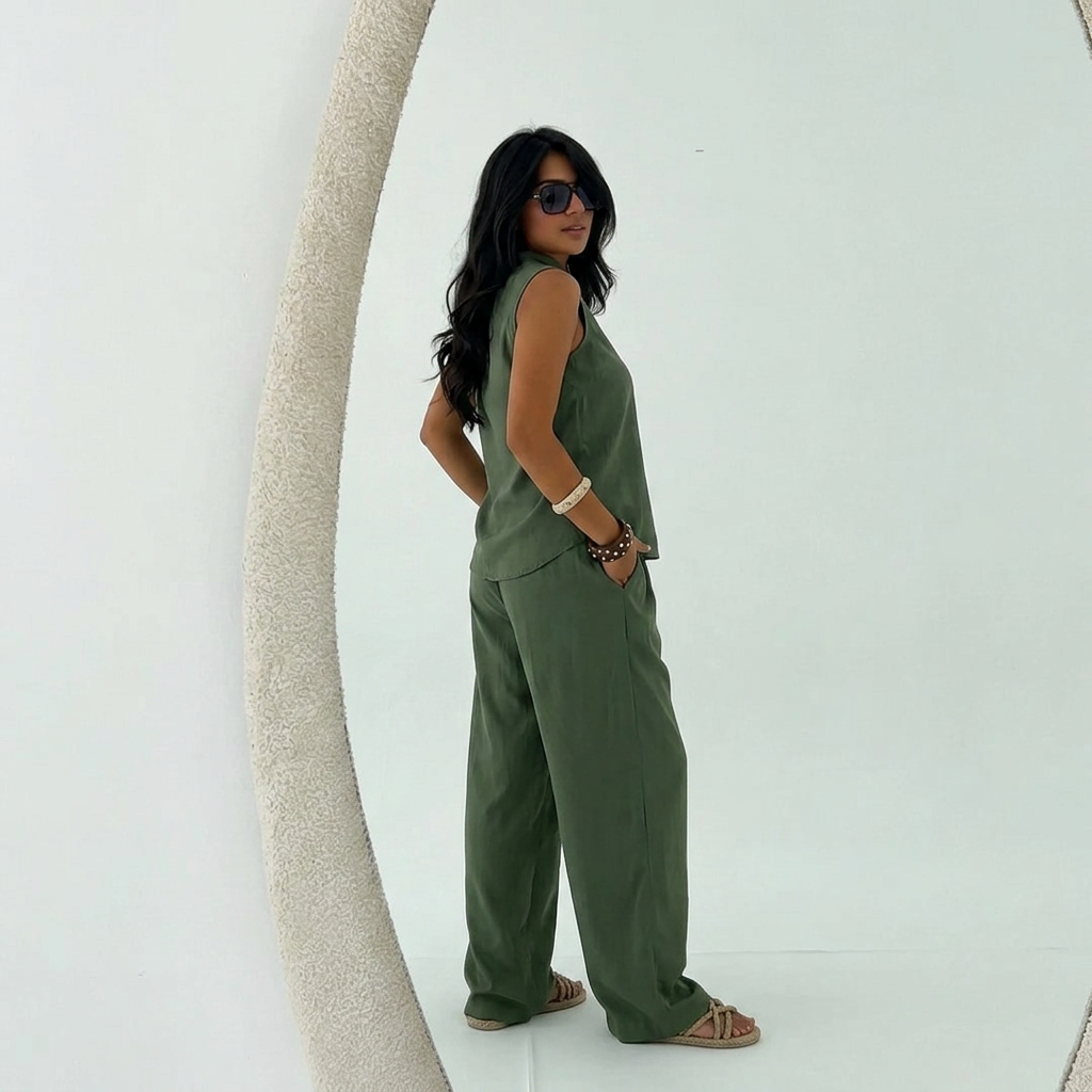 Olive Luna Halter Linen Set