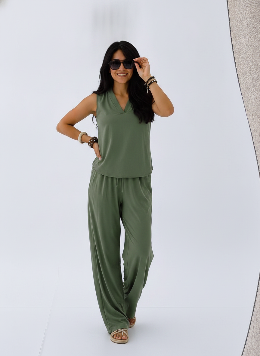 Olive Luna Halter Linen Set