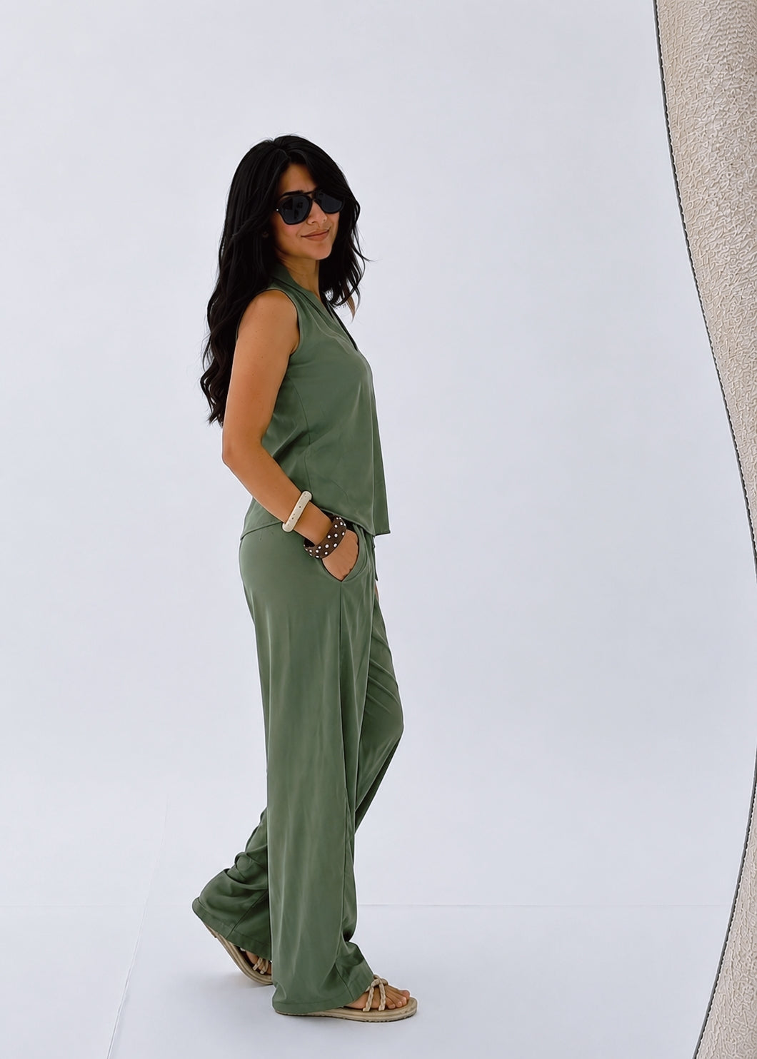 Olive Luna Halter Linen Set