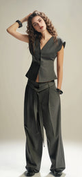 Elegant Stylish Belted Trousers Set