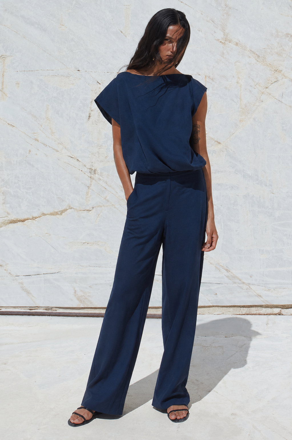 Azure Linen Set – Navy Blue