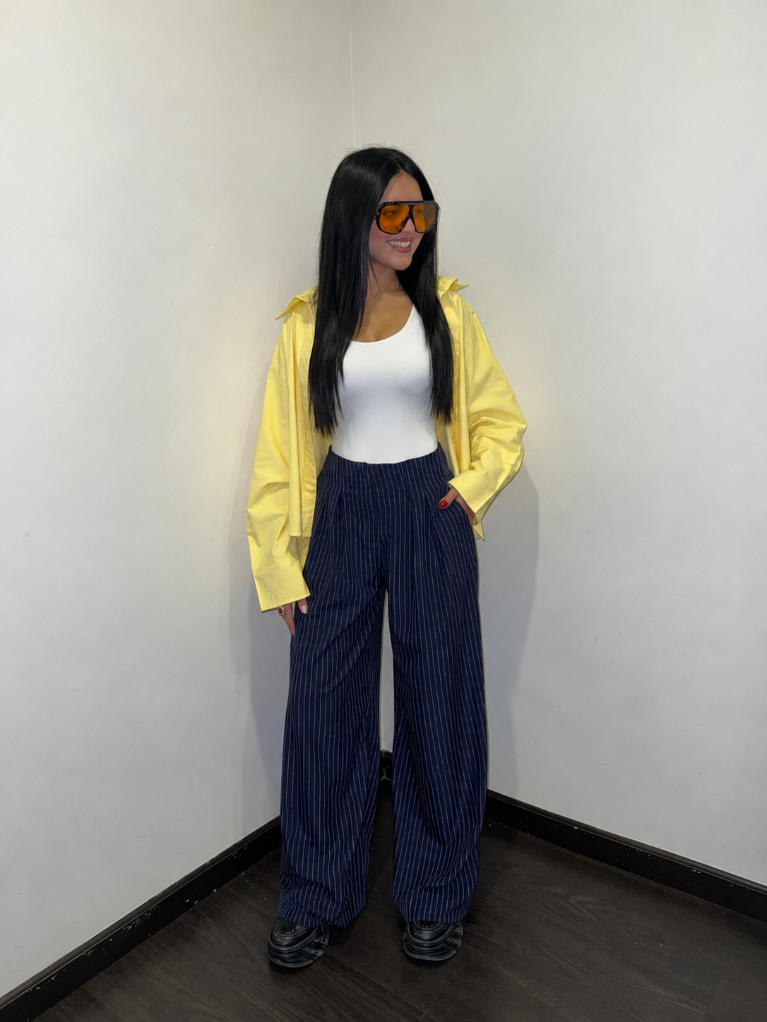 Pinstripe wide-leg pants