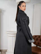 Grey Anthracite Wool Blend Sleeve Pocket Coat