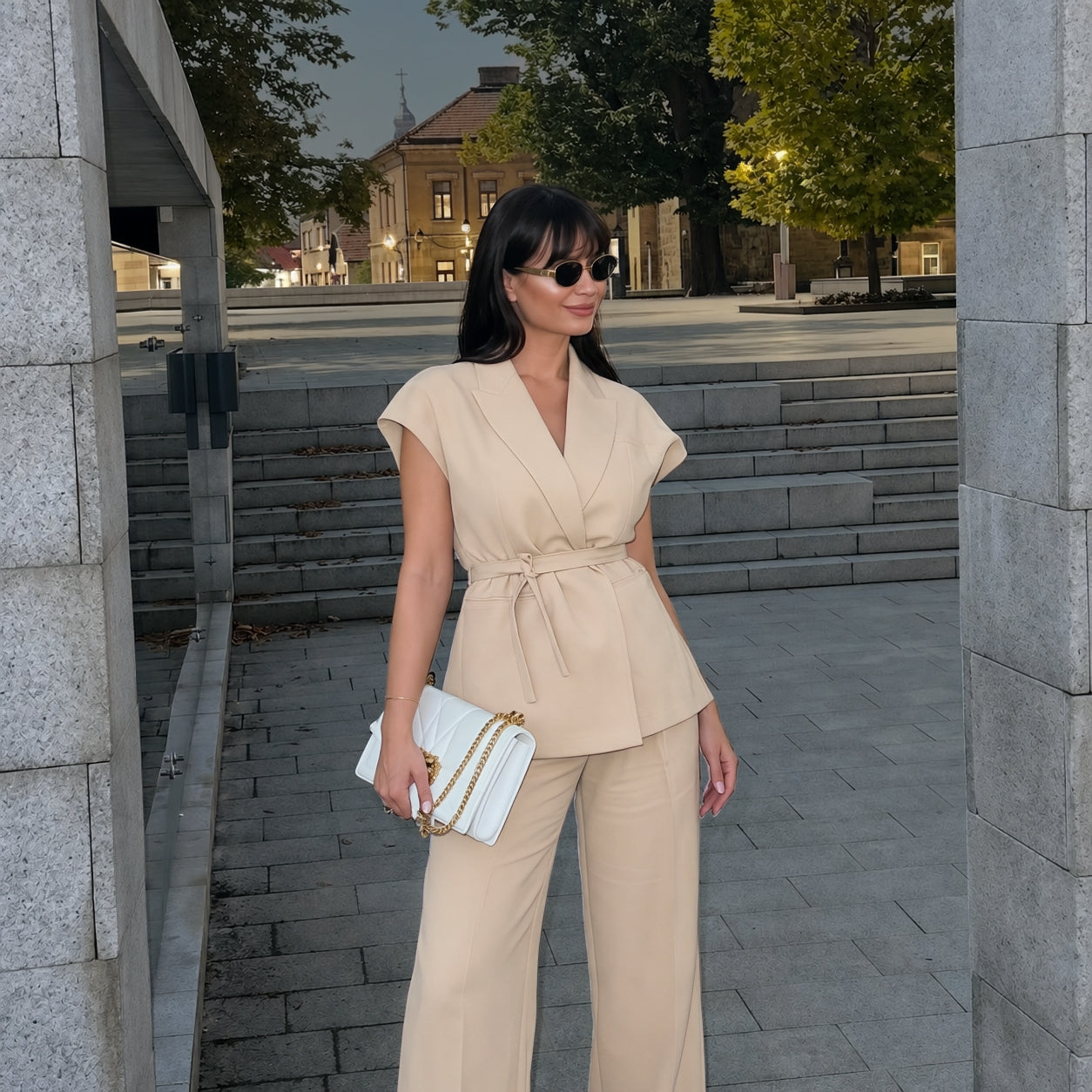 Linen Blend Pleated Set