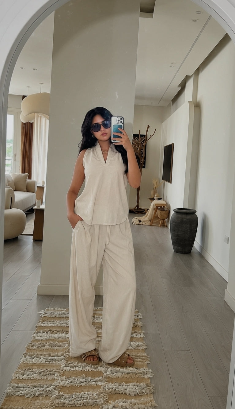 Beige Luna Halter Linen Set