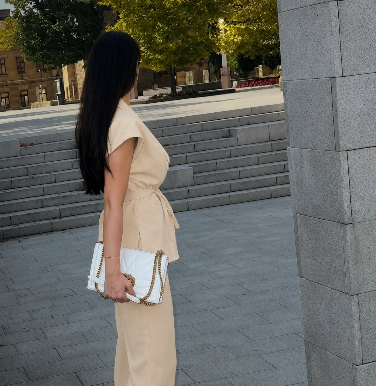 Linen Blend Pleated Set