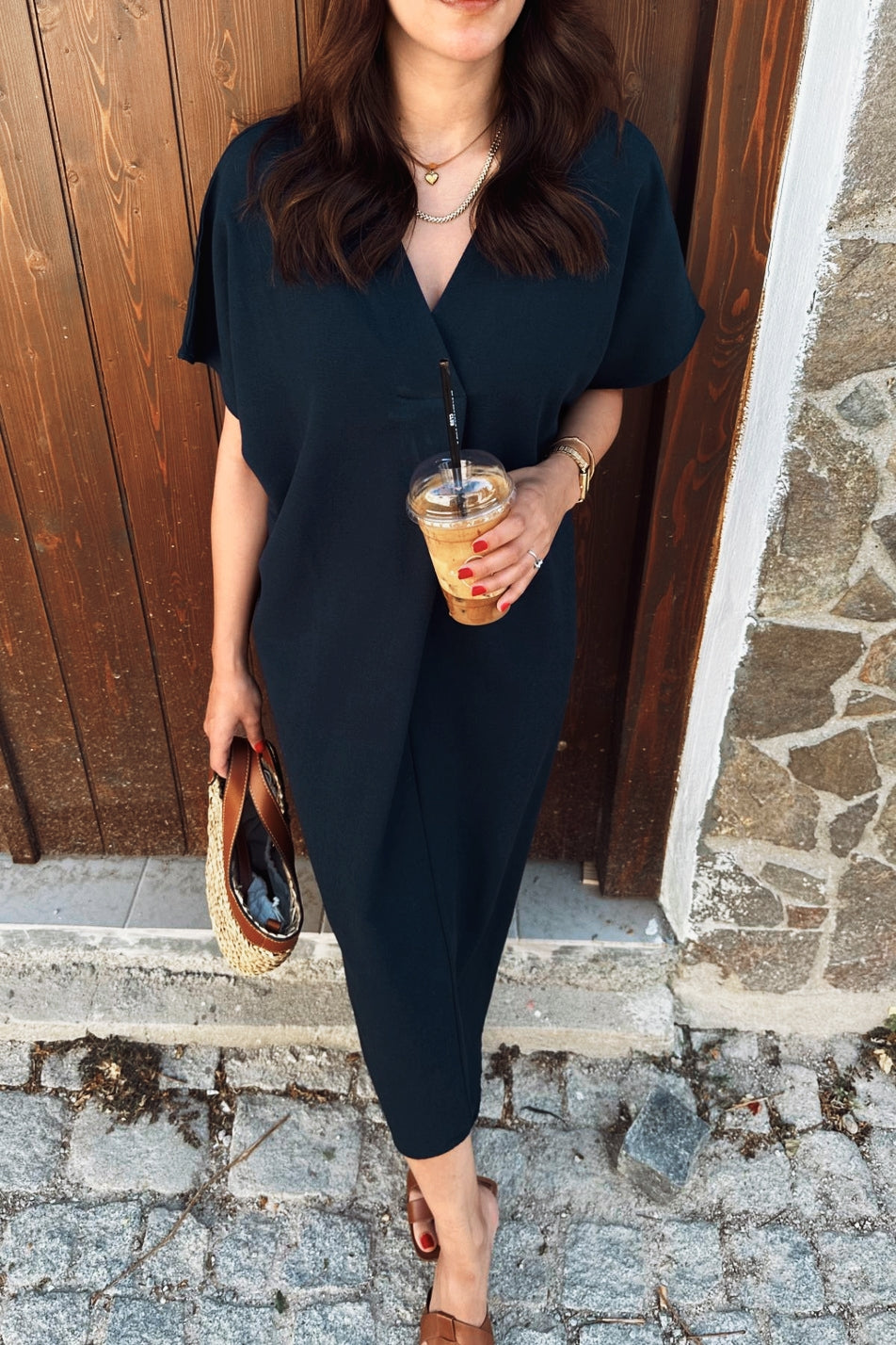 Black Linen Midi Dress