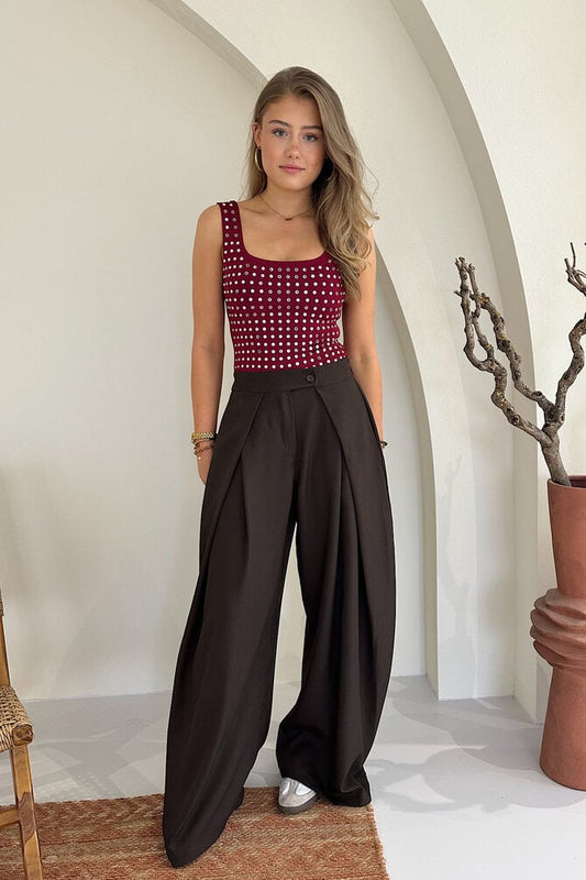 Wide Leg Pleated Trousers Black