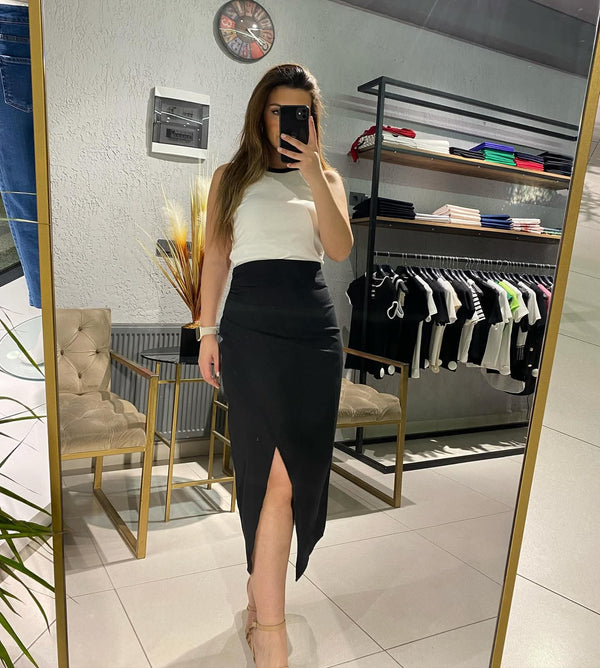 Asymmetric Wrap Midi Skirt - Black