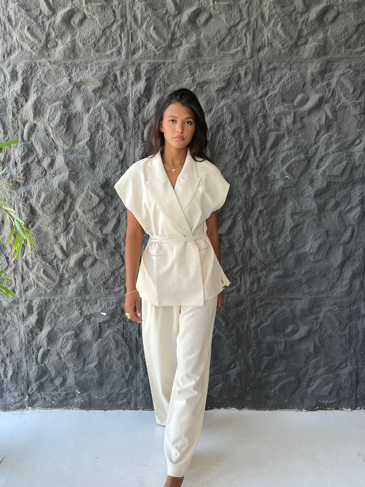 Linen Blend Pleated Sets