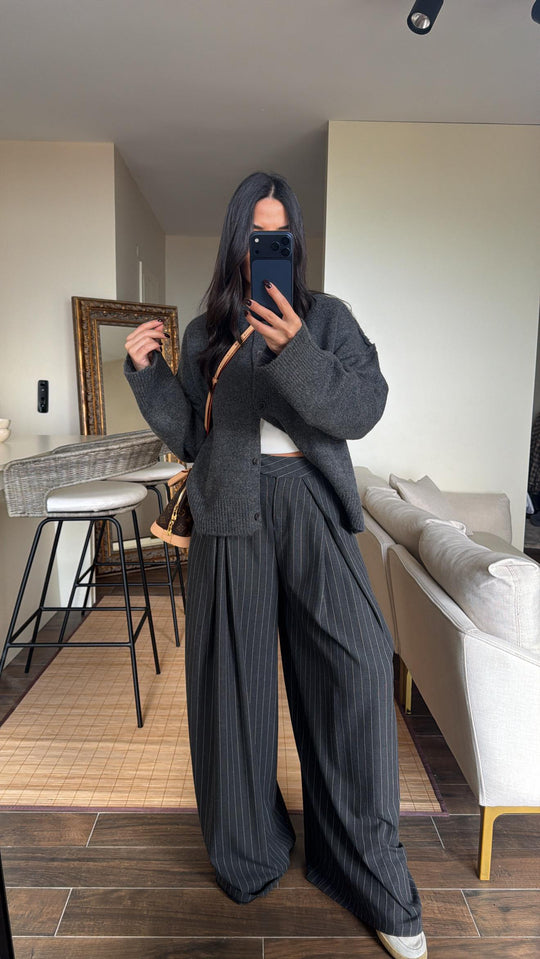 Striped Extra Wide Leg Design Trousers