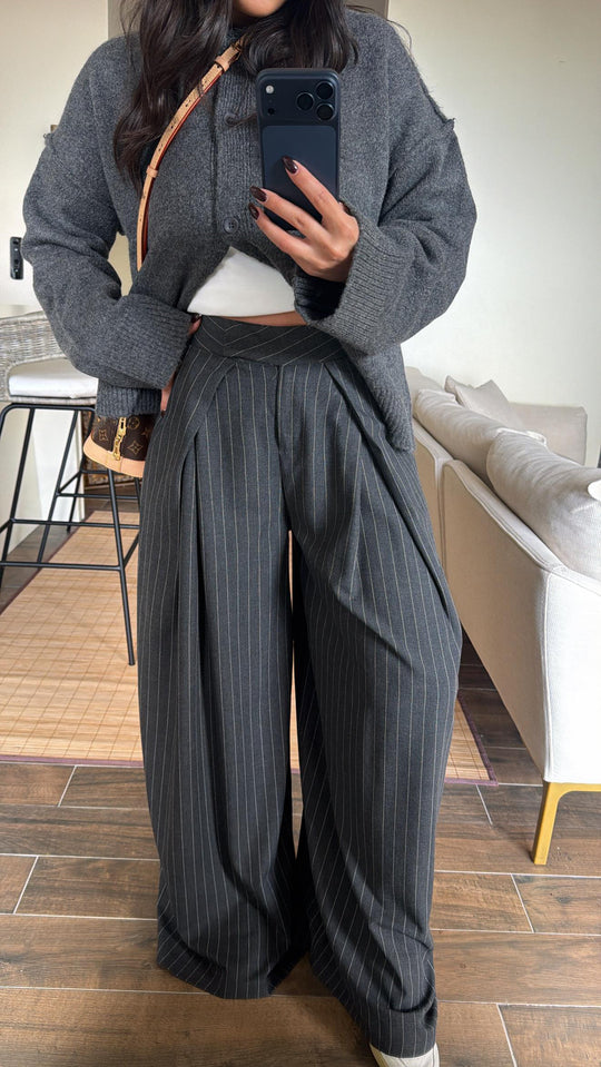 Striped Extra Wide Leg Design Trousers