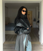Black High Collar Faux Leather Jacket