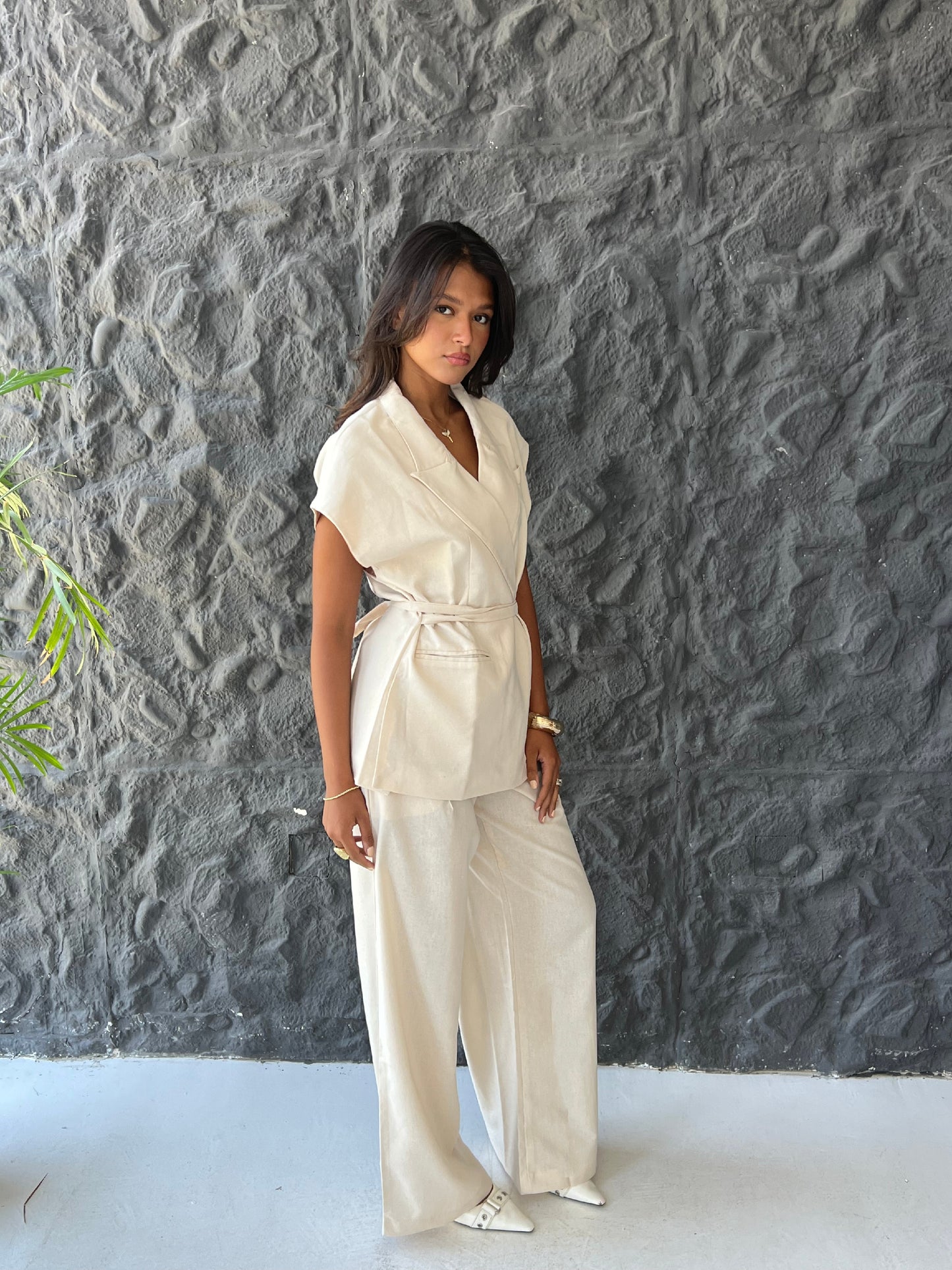 Linen Blend Pleated Sets
