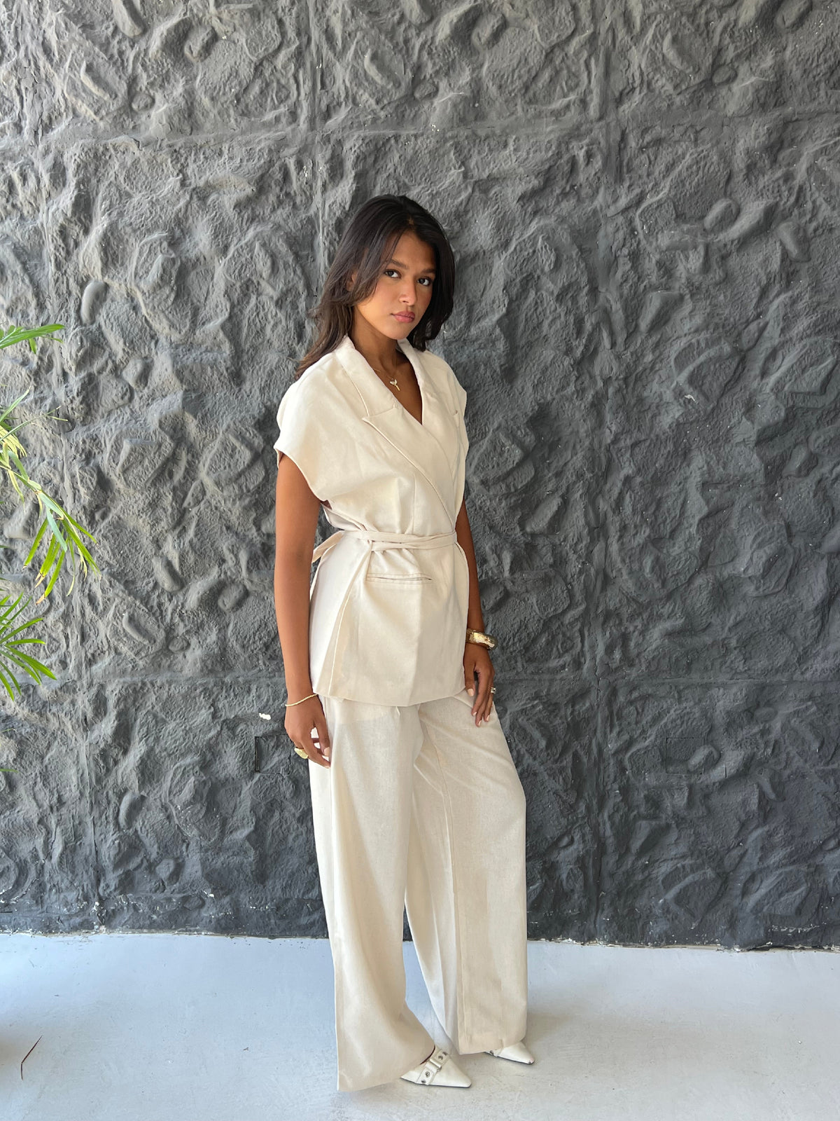 Linen Blend Pleated Sets