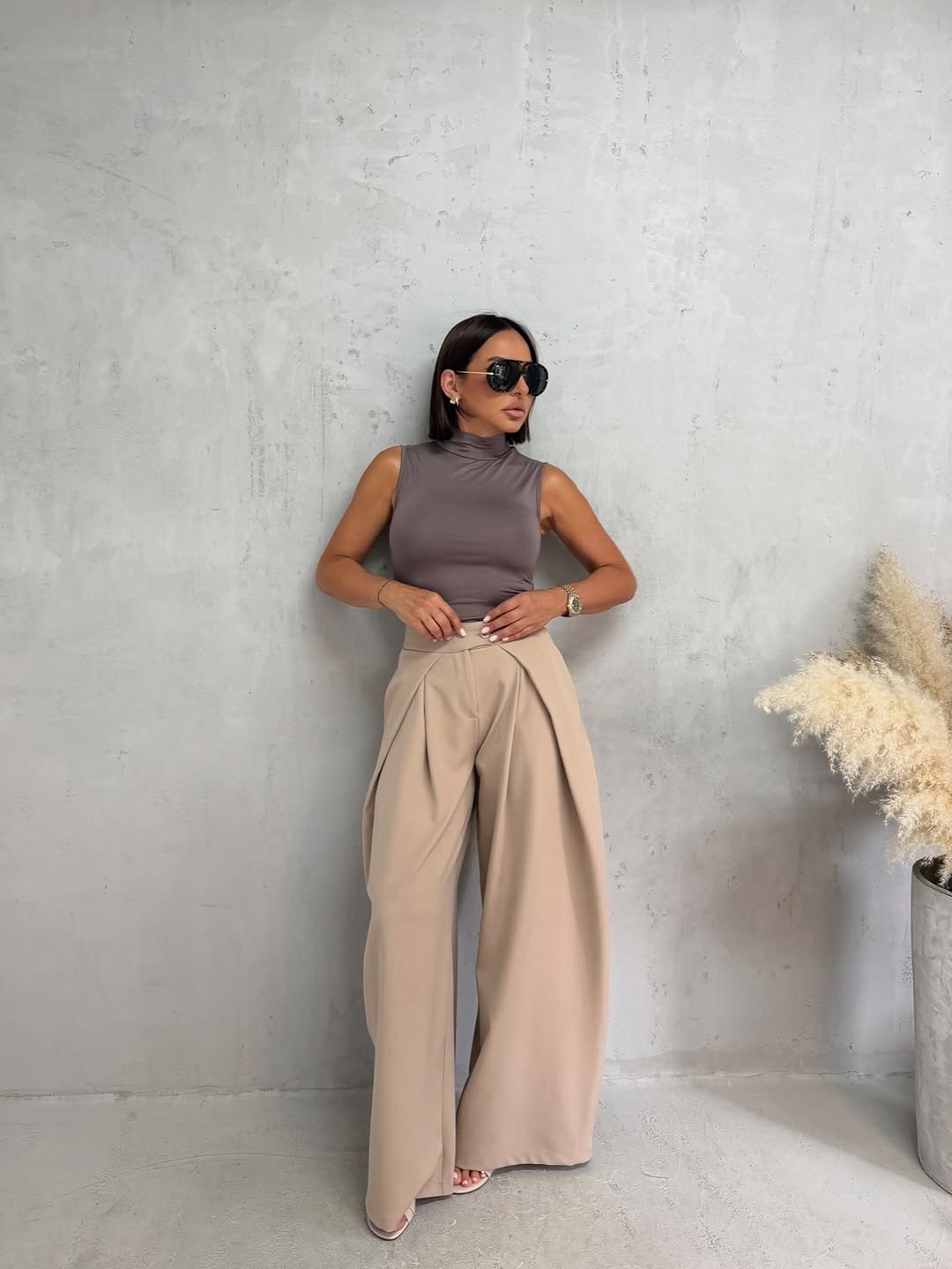 Elara Wide-Leg Pants-Beige