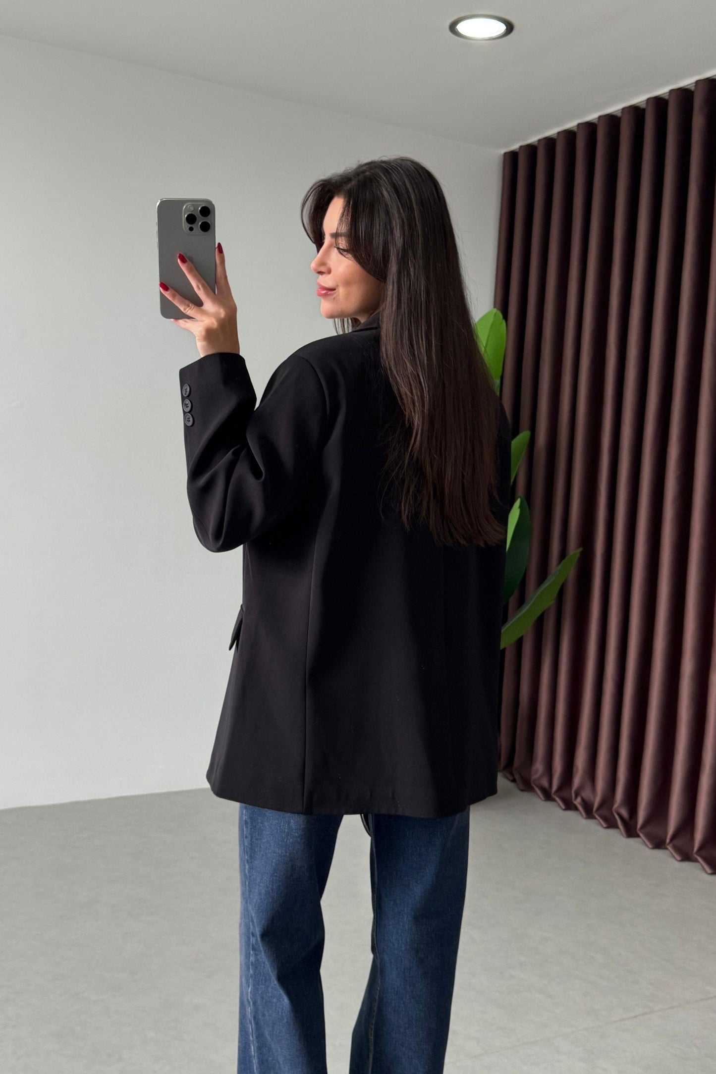 Black Oversized Textured Basic Blazer