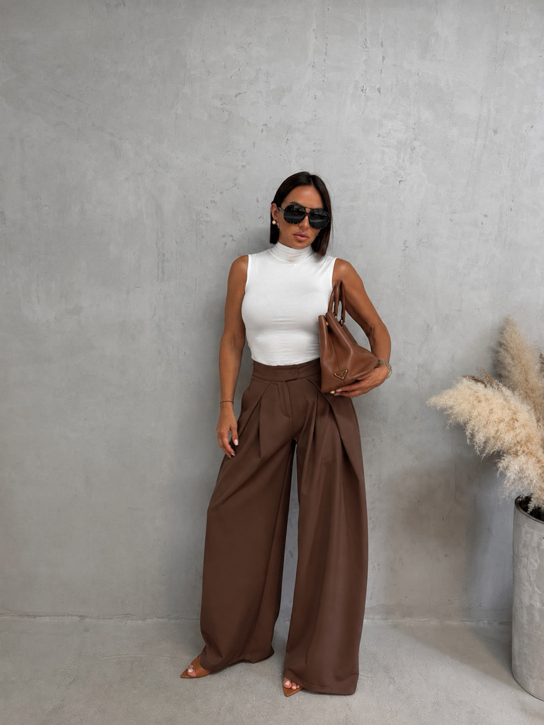 Elara Wide-Leg Pants-Brown
