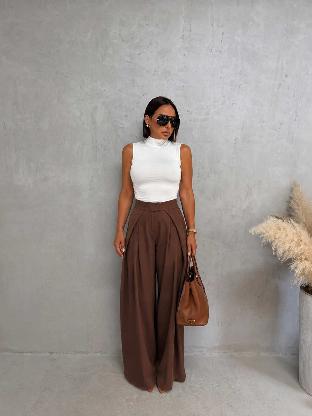 Elara Wide-Leg Pants-Brown
