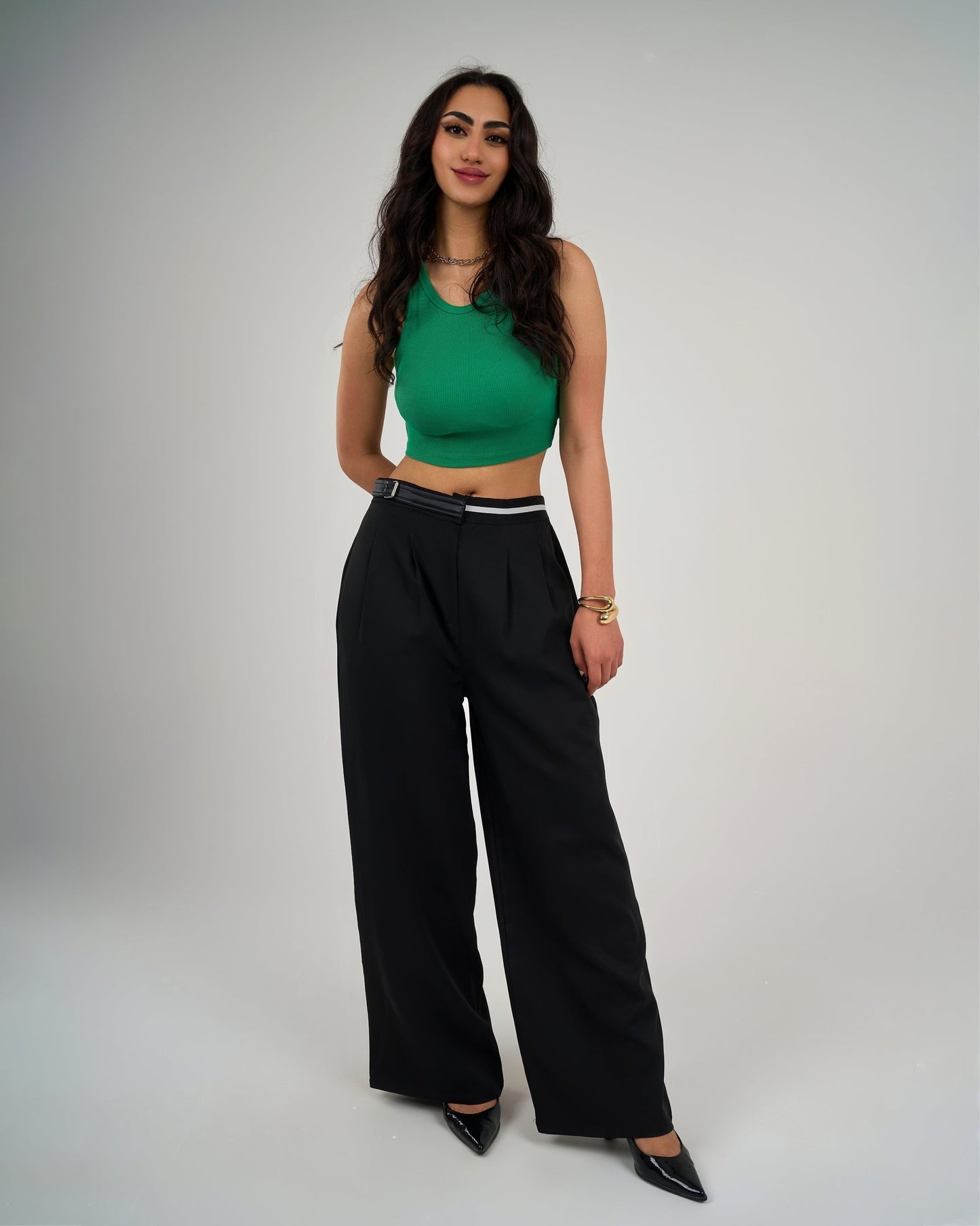 Waisted Wide Leg Pants Black