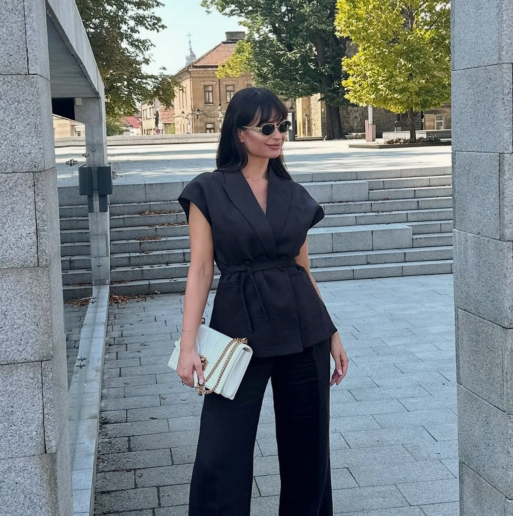 Linen Blend Pleated Set