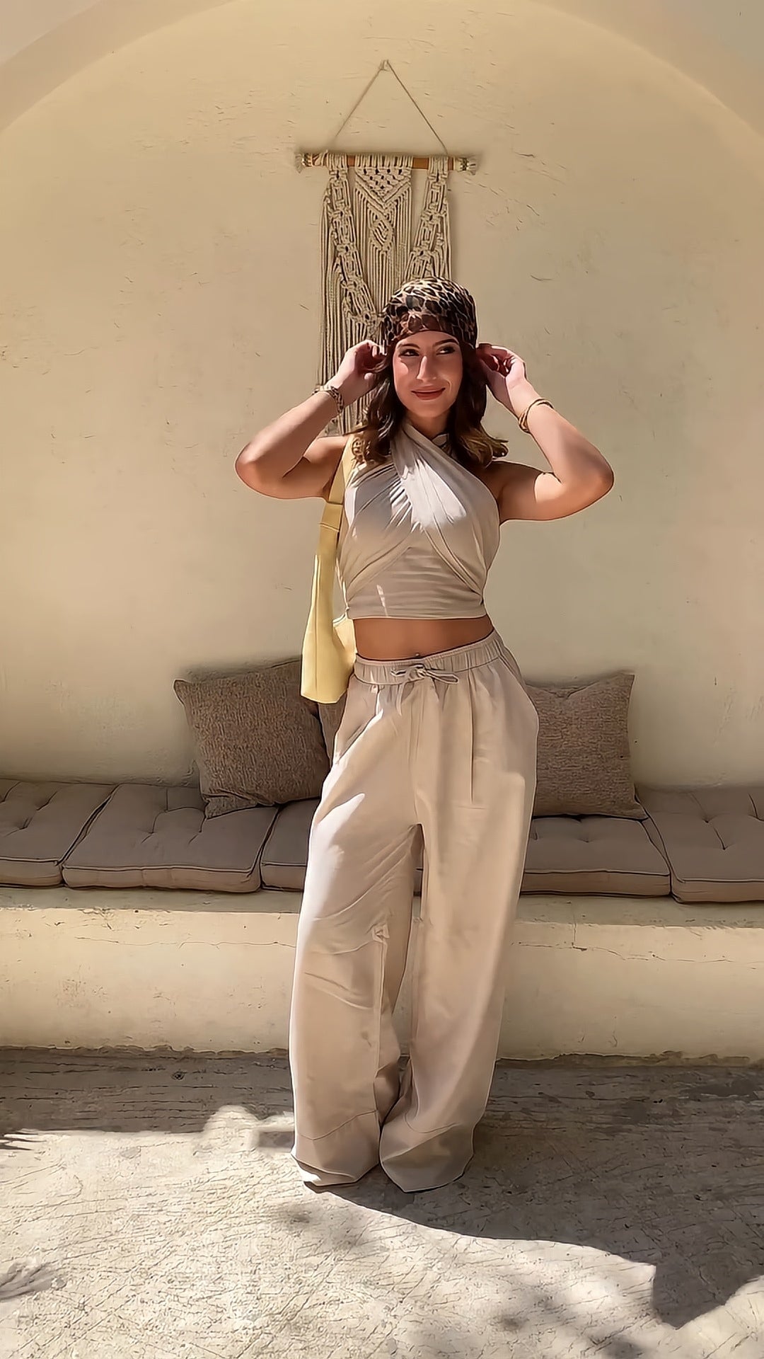 Beige Linen Neck Tie Set