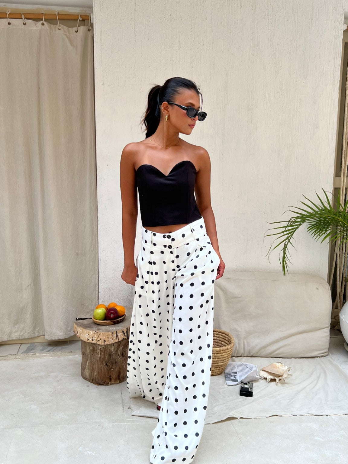 Wide-leg polka dot trousers