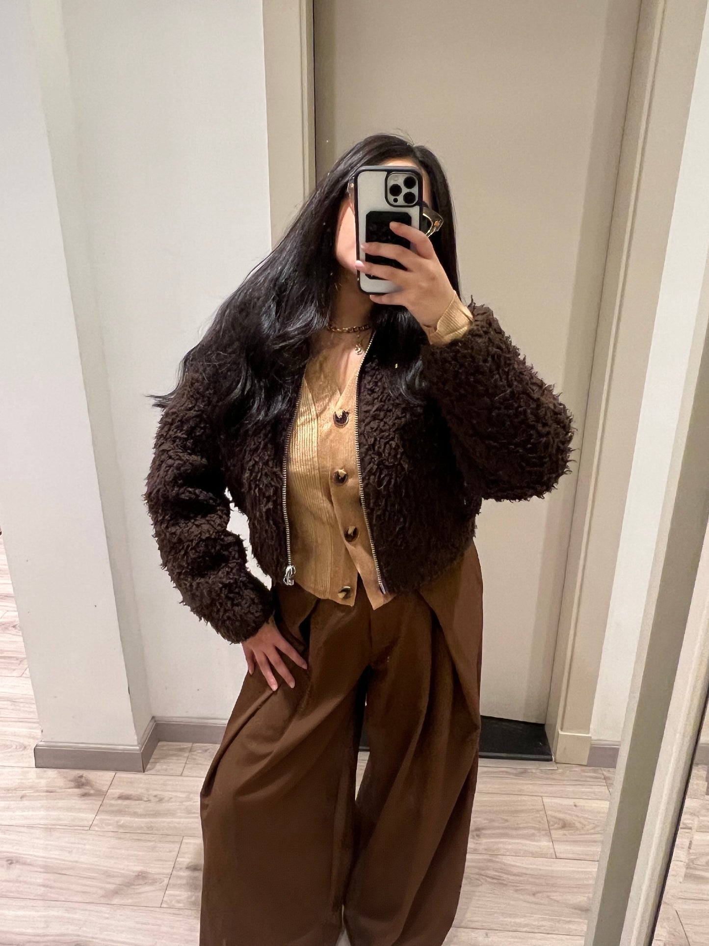 Wide Leg Pleated Trousers Brown