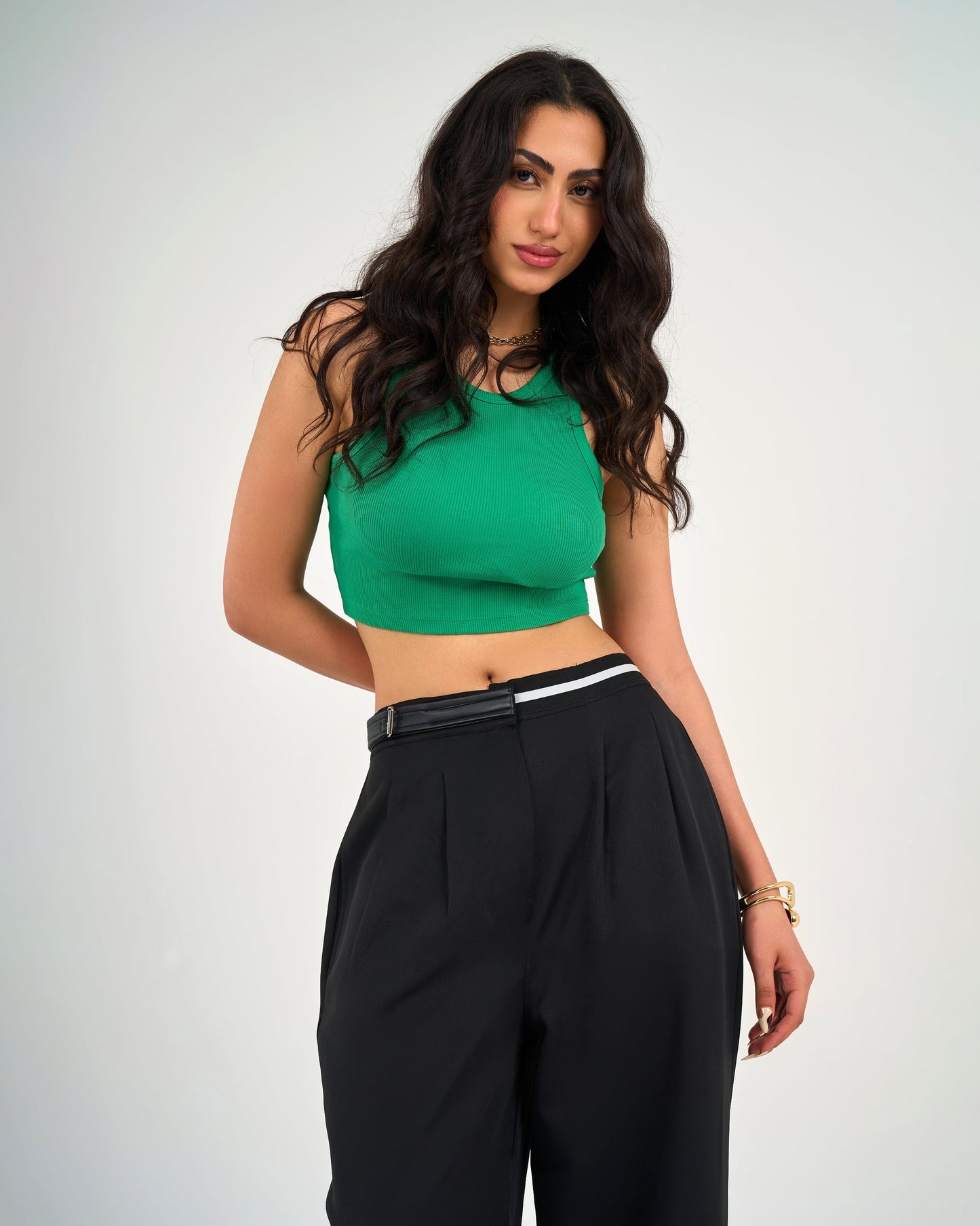 Waisted Wide Leg Pants Black