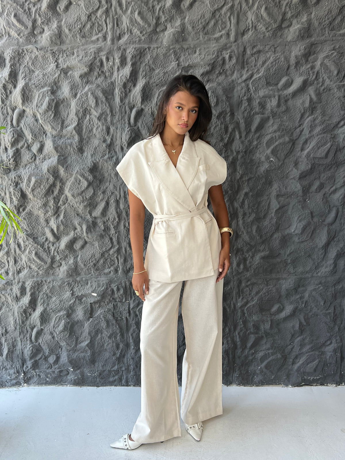 Linen Blend Pleated Sets