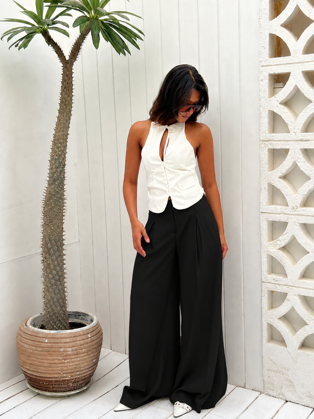 Noir Flow Wide-Leg Pants – Black