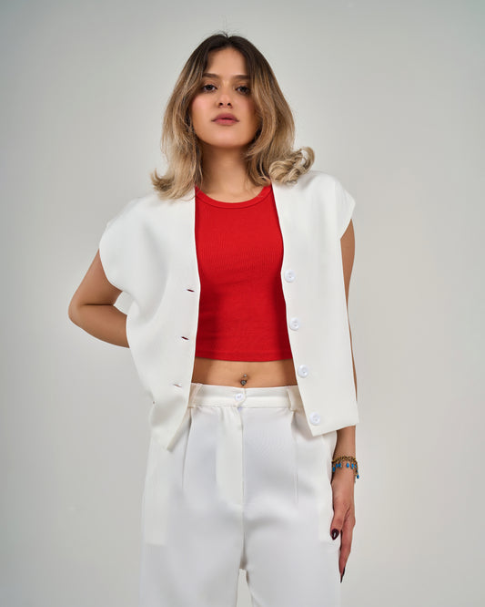 Compact v neck vest in white