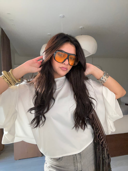 Wide Sleeve Satin Blouse White