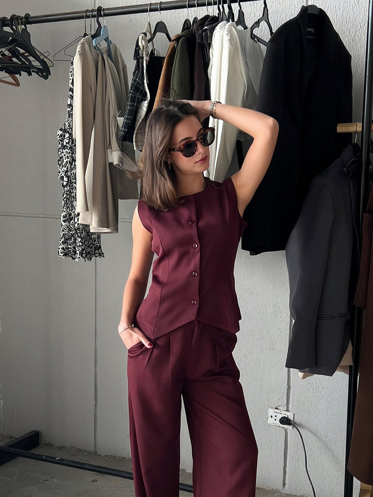 Burgundy Vest and Pants Set