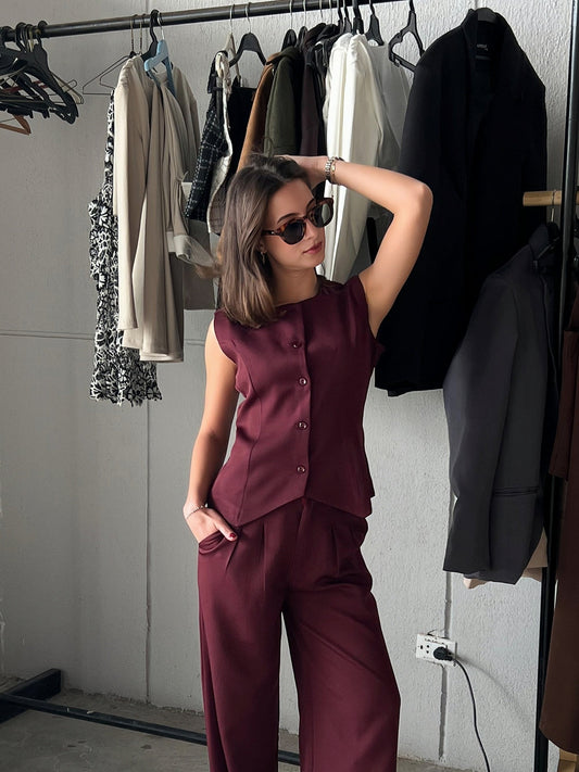 Burgundy Vest and Pants Set