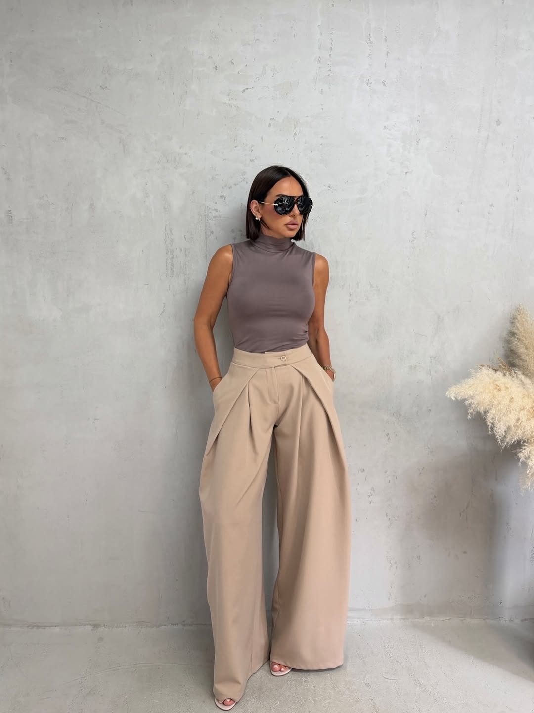 Elara Wide-Leg Pants-Beige