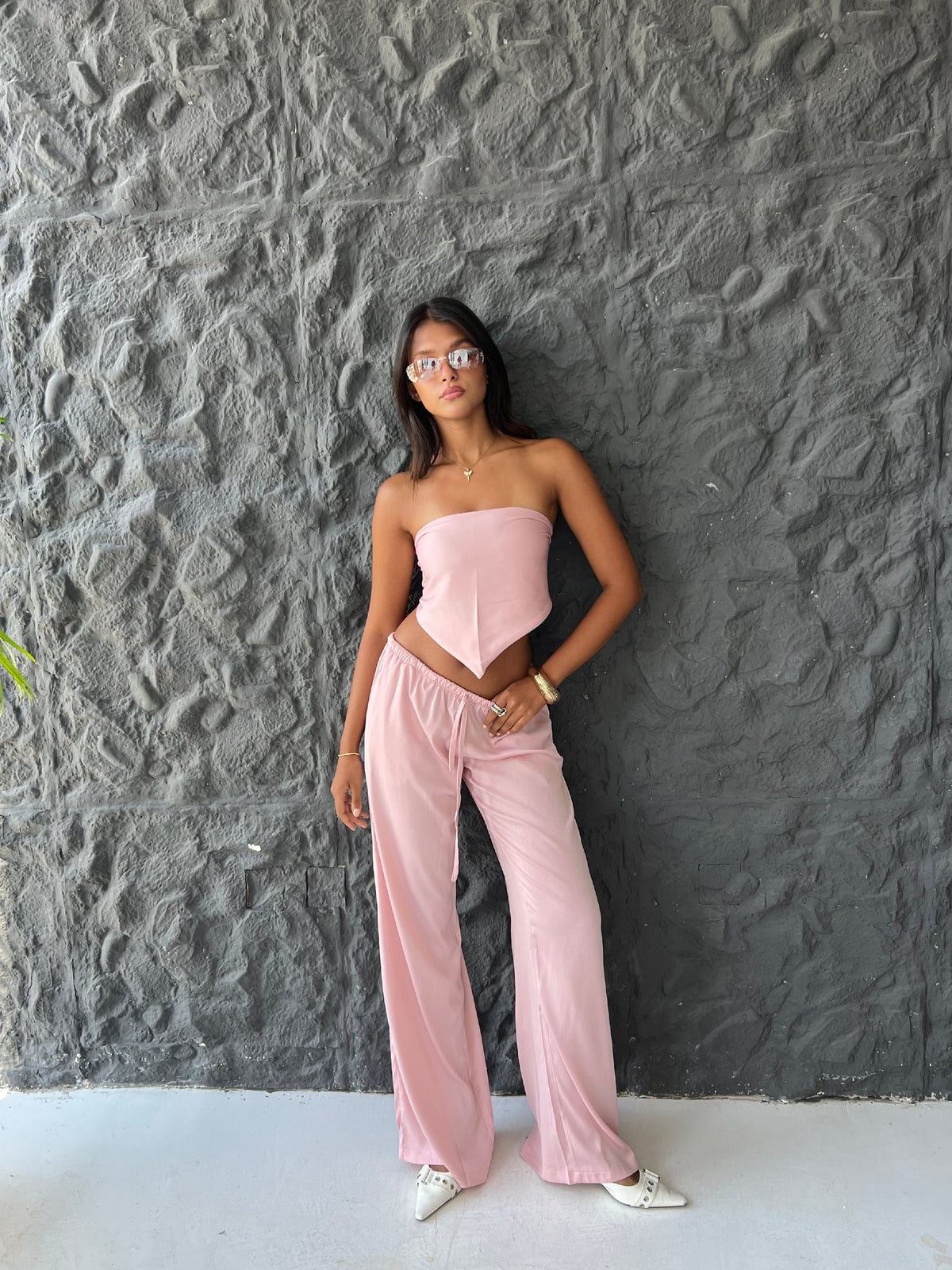 Allure Satin Scarf Top & Wide-Leg Pants Set