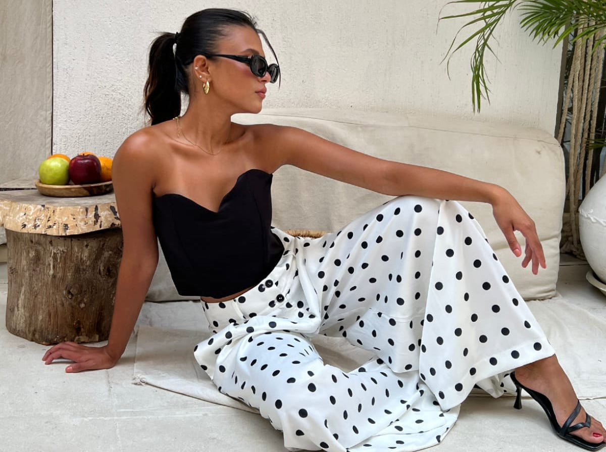 Wide-leg polka dot trousers